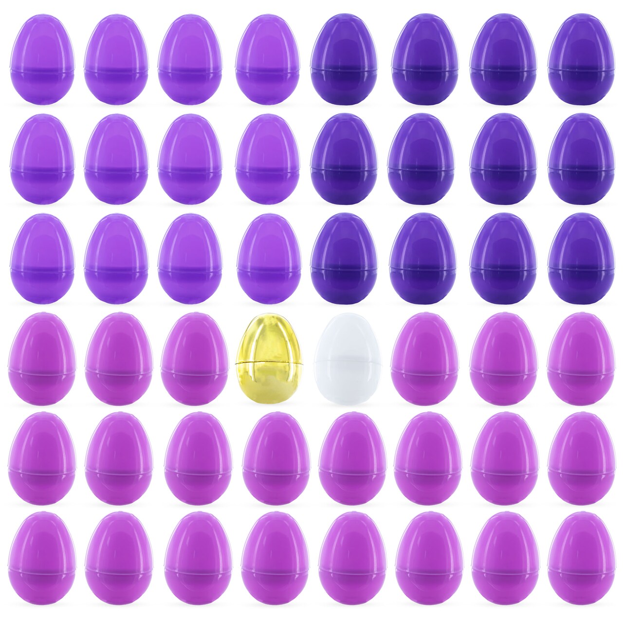Set of 46 Purple Plastic Eggs, 1 White Egg + 1 Golden Easter Egg